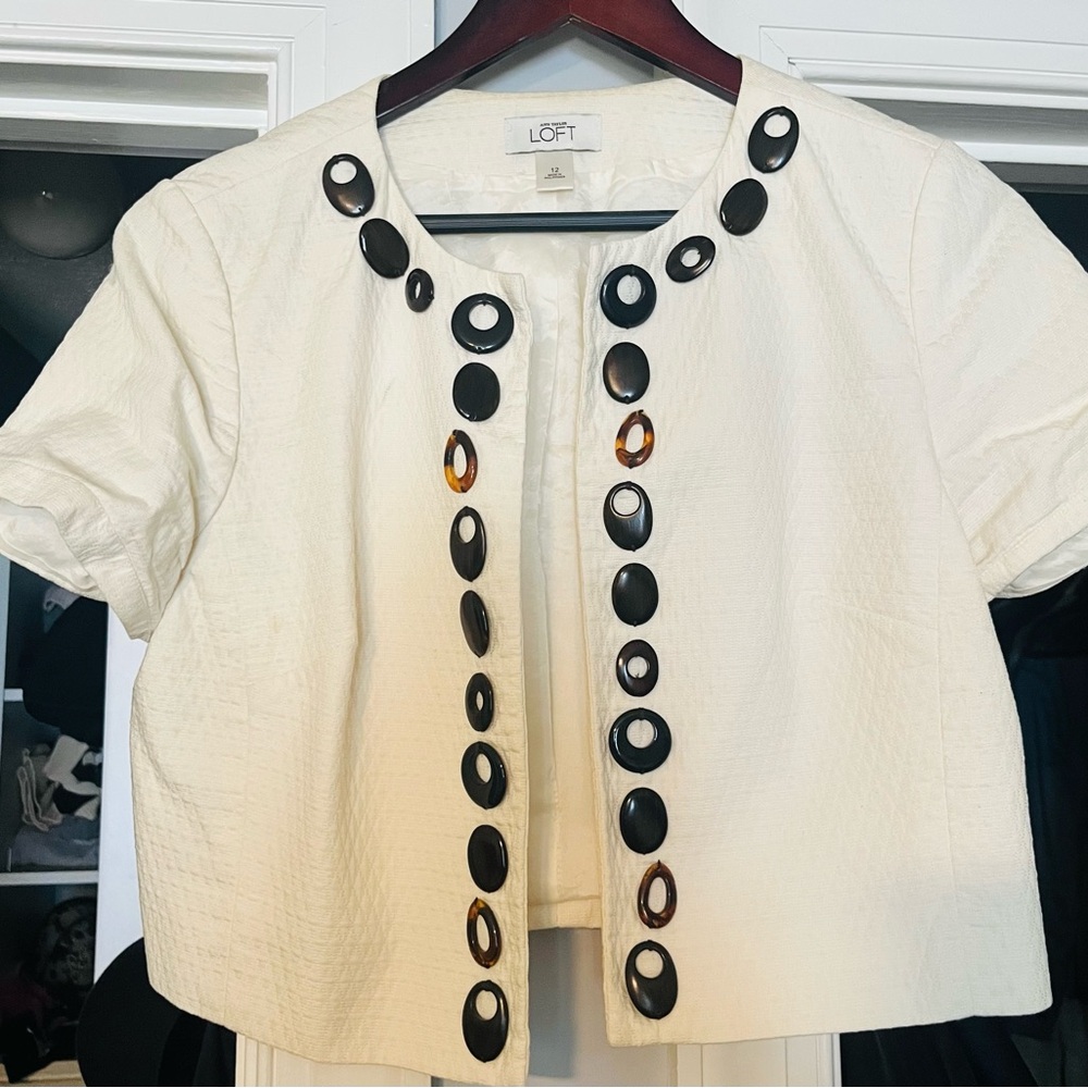 LOFT White Jacket with Brown Accents